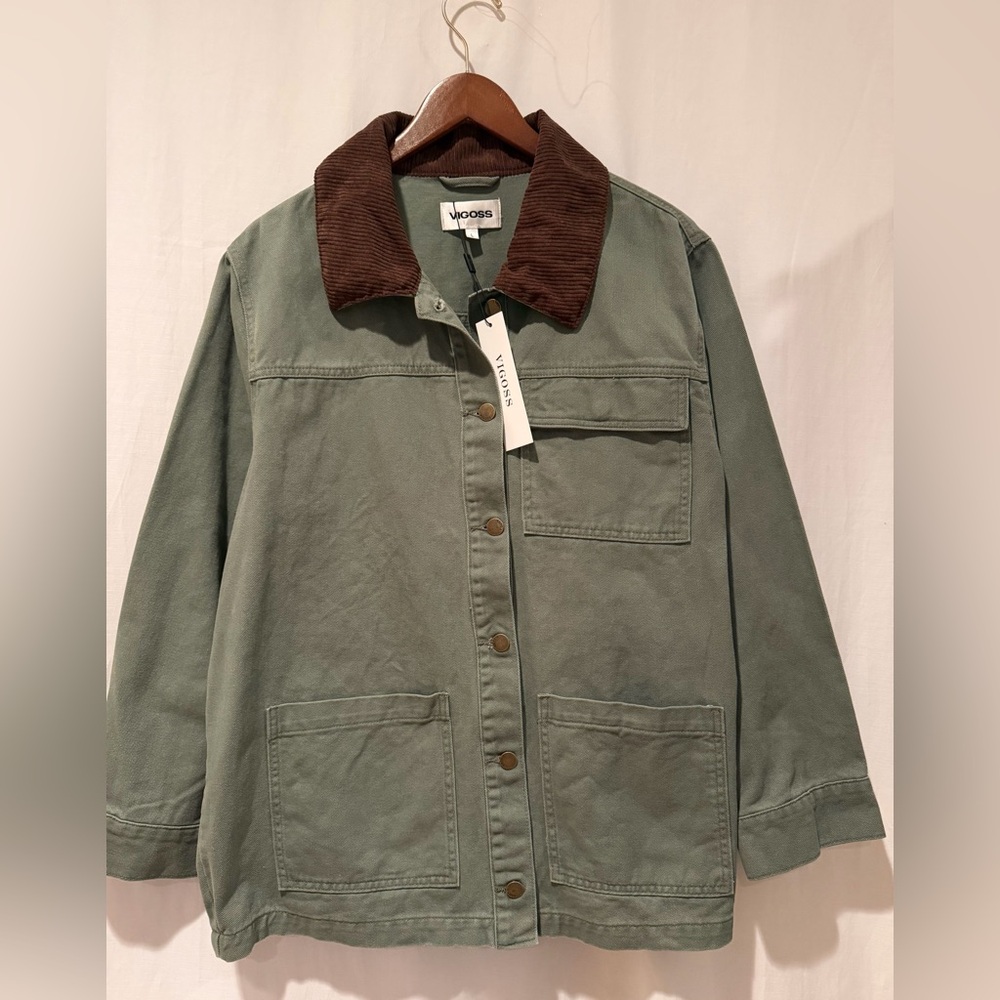 NWT Vigoss Women’s Utility Barn Jacket w. Corduroy Collar - Khaki/Brown - L